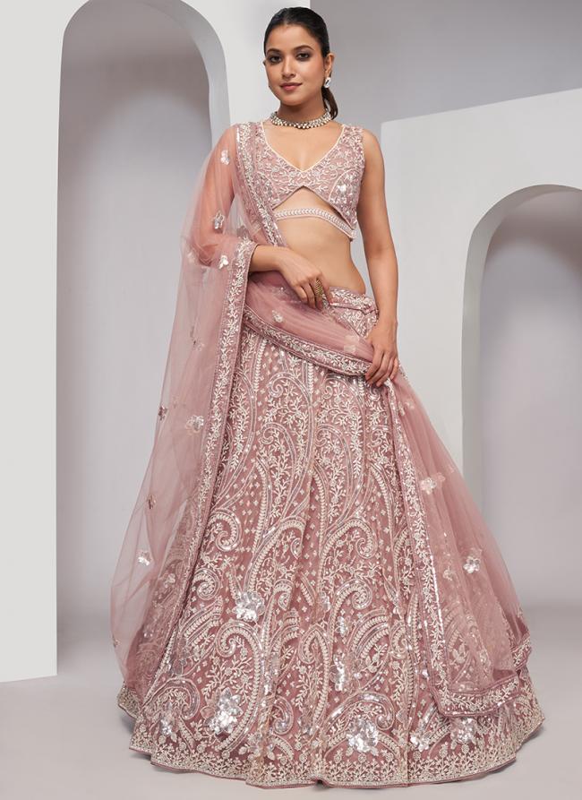 Soft Net Dusty Rose Wedding Wear Sequins Work Lehenga Choli